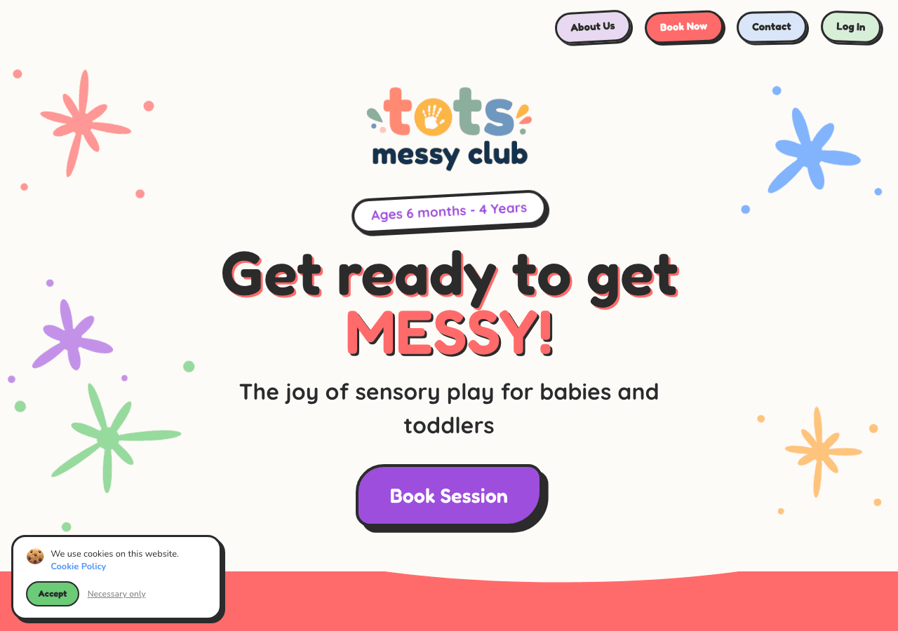 Tots Messy Club website screenshot